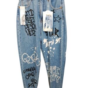 Stylish Blue Graphic Women Jeans